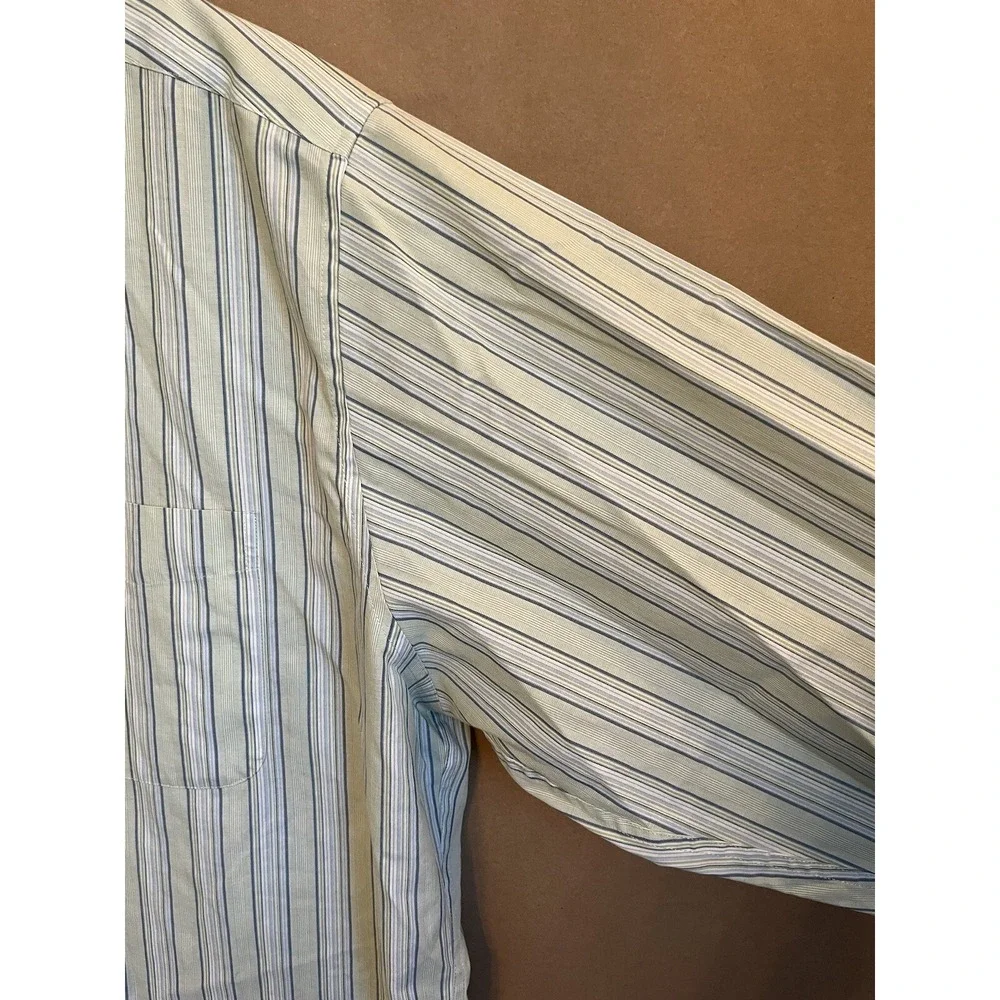 Dockers Dress Shirt Mens 16-16.5 34/35 Yellow Blue Striped Long Sleeve Career
